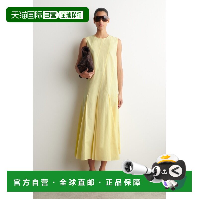 自营欧洲直邮COS 女士黄色棉麻褶裥长款吊带连衣裙图片