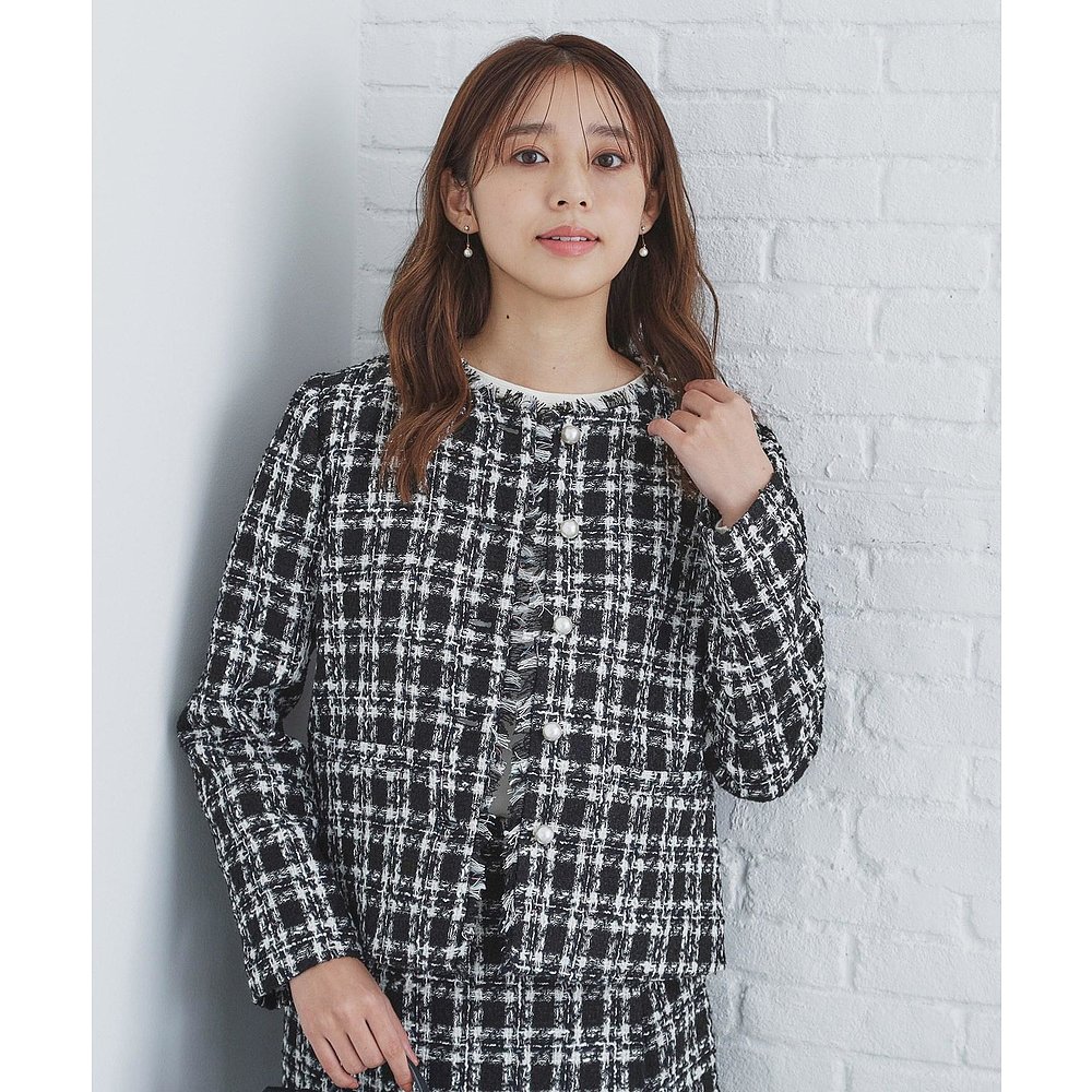 index 女士无领中长款手洗可洗格纹呢大衣 C5899009202402