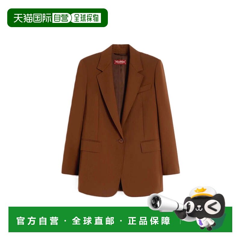 自营max mara结构化合身剪裁西装外套，肩部锐利-棕色 美国奥莱直
