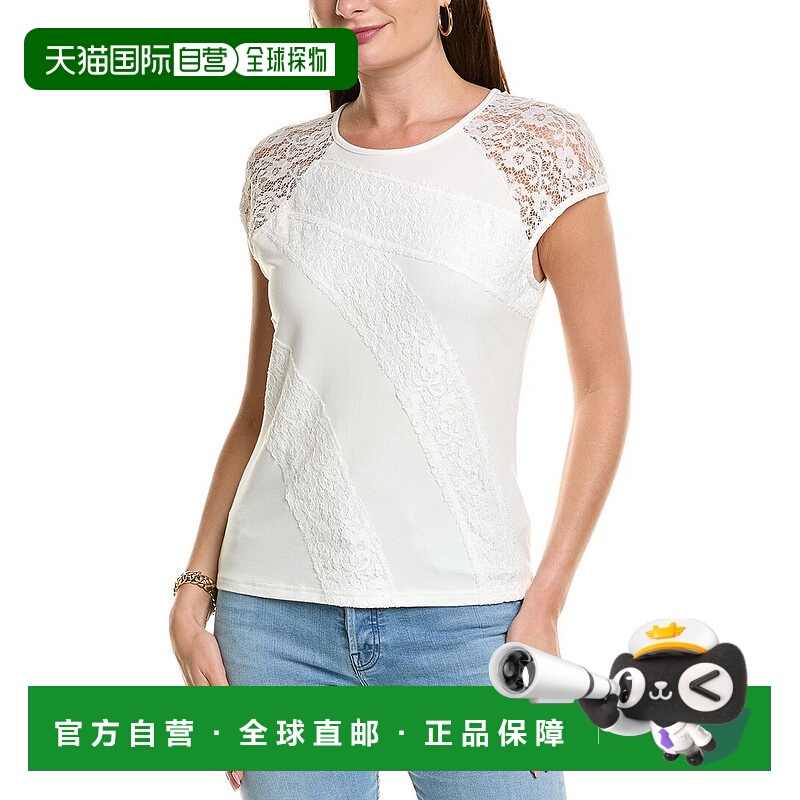 自营Nicole Miller蕾丝镶边T恤-白色 美国奥莱直发