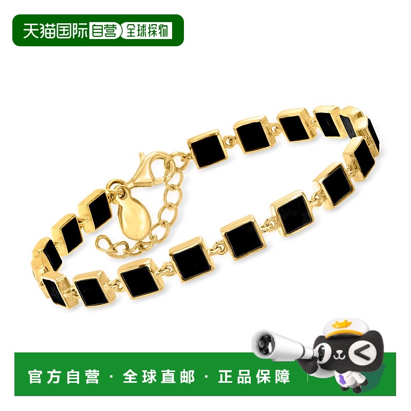 自营 Ross-Simons 18kt 金镀在纯银上玛瑙方链手链 - 7 英寸 美国