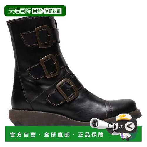 自营Fly London女式黑色SCOP110切尔西皮革脚踝拉链骑行靴-黑色