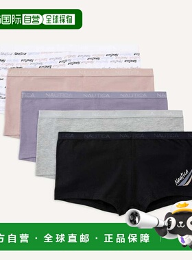 自营Nautica Womens Stretch-Cotton Boyshort, 5-Pack - black i