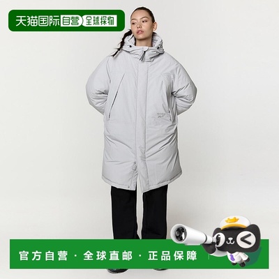 韩国直邮Reebok 品牌Logo连帽长袖中长款羽绒服 男女同款 浅灰色