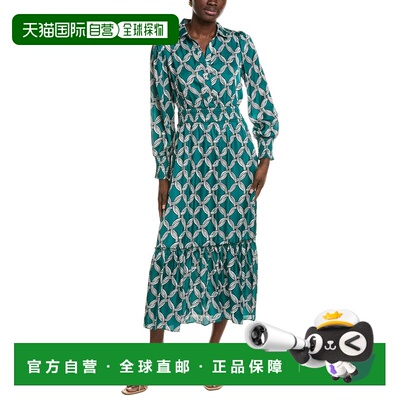 自营T Tahari Half Placket Chain Print Maxi Dress - green 美
