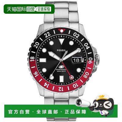 自营Fossil男式蓝色GMT黑色表盘手表-黑色 美国奥莱直发