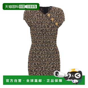 香港直邮Balmain BF0R6024KF16交叉紧身羊毛 卢勒克斯花呢连衣裙