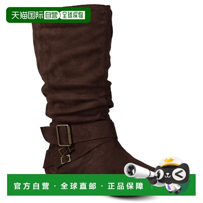 自营 Journee Collection宽款小牛女式Shelley-6靴子-棕色 美国奥