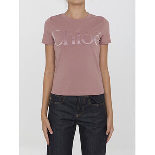 花色 Cotton crew CHLOÉ CH24WJH031846S1 neck shirt 女士T恤