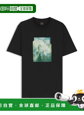 自营bossPrinted-artwork T-shirt in cotton jersey - black 美