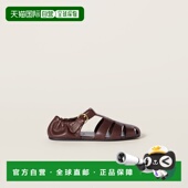 拖鞋 欧洲直邮MIU 褶饰纳帕皮渔夫凉鞋 罗马鞋 MIU 2025新品