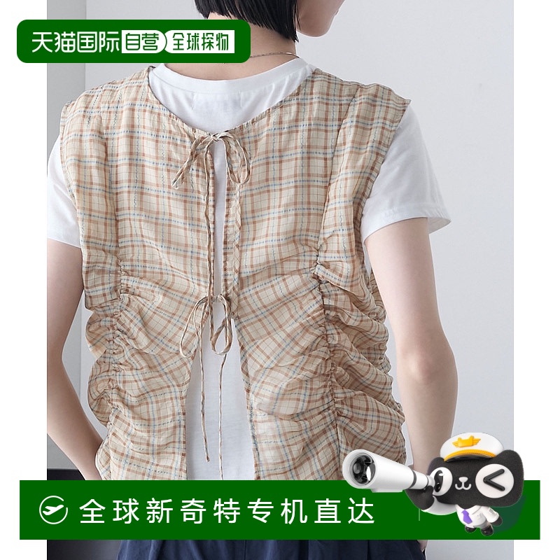 1h可退 日本直邮forksy. 女士透视格纹无袖上衣与T恤两件套 FOot8