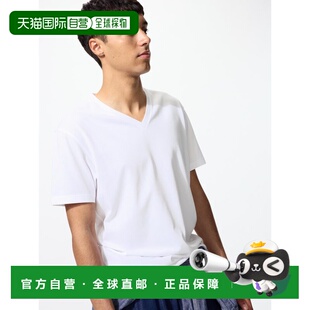 自营 UNIQLO优衣库 V领纯色舒适百搭短袖T恤 男女同款 白色