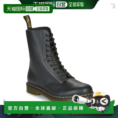 欧洲直邮dr. martens 女黑色光面皮革平底10孔时尚休闲百搭马丁靴