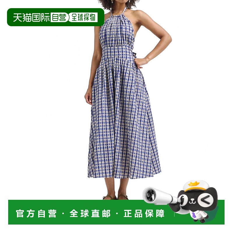 自营rosie assoulin以爱的名义停止穿海军格子连衣裙-海军格子 美