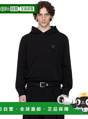香港直邮BOSS 波士 男士 黑色 Regular-Fit Logo Patch 连帽衫 50