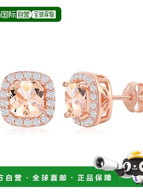 自营 simona纯银方形摩根石 CZ 配白色 CZ 边框耳环 - 镀玫瑰金 -
