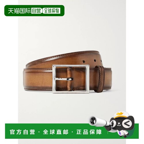 1h可退 Berluti 伯尔鲁帝 男士 3.5cm 棕色经典款皮带腰腰带