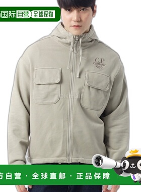 韩国直邮CP COMPANY 拉绒雾化斜角抓绒连帽开放式运动衫 (17CMSS0