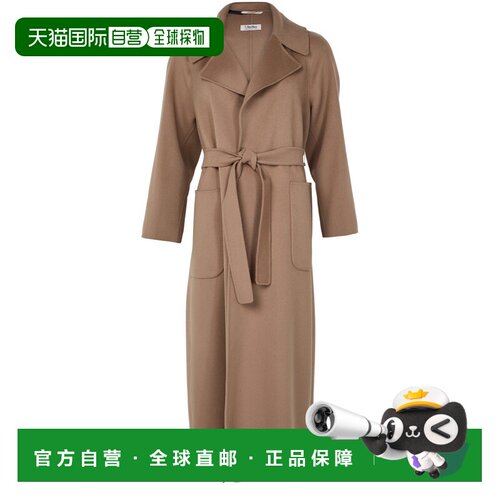 自营欧洲直邮S MAX MARA Doris女士米色初剪羊毛长款系带大衣长袖