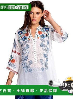 自营 Johnny Was 女式 Maverick 衬衫白色刺绣 - 多色 美国奥莱直