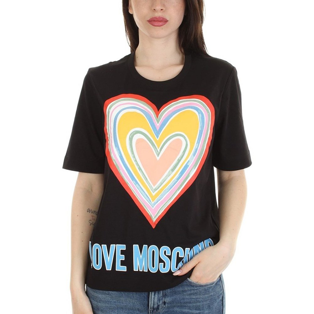 香港直邮Moschino莫斯奇诺男士短袖黑色爱心亮片棉质舒适干净