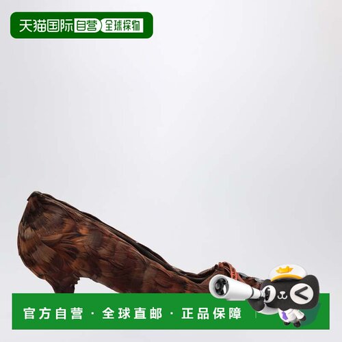 香港直邮Prada 普拉达 女士 DECORATED 咖啡色绸缎羽毛浅口鞋 1I6