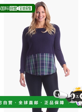 自营duffield laneAllison Top in Navy with Plaid - navy plaid