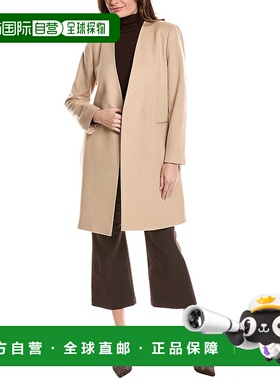 自营Lafayette 148 New York Collarless V-Neck Coat - brown 美