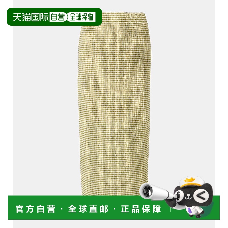 1h可退 香港直邮VINCE 女士 方格棉布中长半身裙 green绿色 舒适