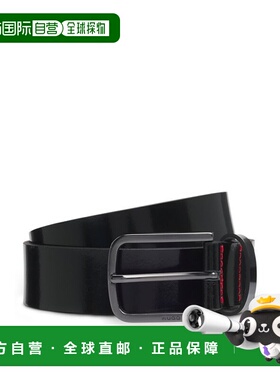 自营 hugo bossItalian-made belt in brush-off leather - black