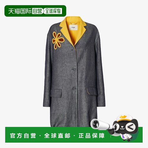 自营欧洲直邮Fendi芬迪 女士深蓝色双层牛仔长款大衣
