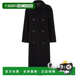 自营欧洲直邮Toteme Outerwear女士黑色羊毛双排扣长款大衣