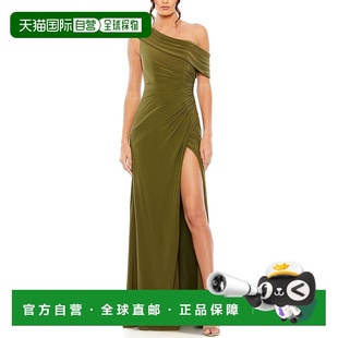 美国奥莱直发连衣裙长裙 绿色 自营Mac Duggal翻折露肩吊带裙