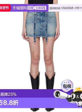 1h可退 香港直邮Off-white 女士 蓝色褪色牛仔短裙 OWYF028C99DEN