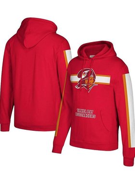 美国直邮Mitchell Ness 男士红色坦帕湾海盗队三条纹套头连帽衫