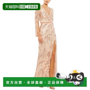 美国奥莱直发长裙包臀裙 玫瑰金 自营Mac Duggal亮片人造裹身礼服