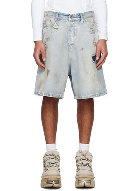 潮奢 Vetements 维特萌 男士 蓝色 Trashed 牛仔短裤 UA66SS530L