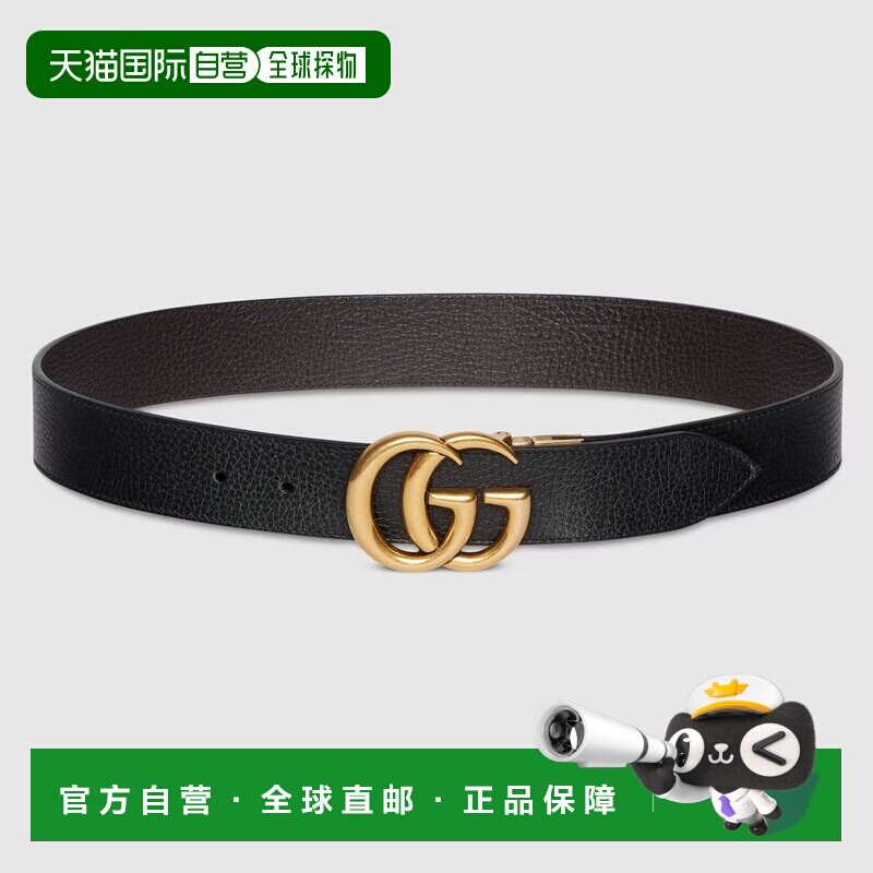 自营欧洲直邮Gucci/古驰 男女通用双面可用皮革腰带 配有双G扣