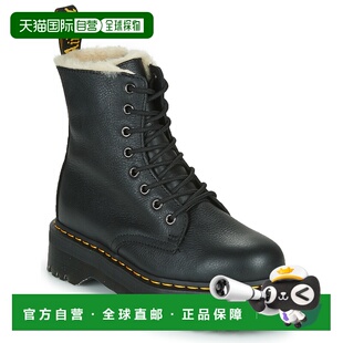 欧洲直邮dr. martens 女士黑色厚底荔枝纹8孔拉链时尚休闲马丁靴