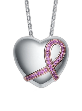 自营 genevive纯银两色调和粉红色立方氧化锆心形项链 - 粉红色