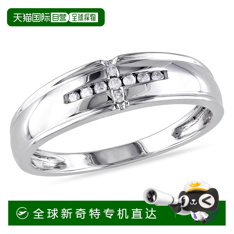 美国直邮Julianna B男士戒指10k白金镶圆形白色钻石婚戒时尚