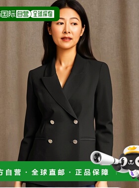 自营 Ted Baker 女式纯色黑色 Llayla 双排扣压花纽扣西装外套 -