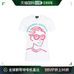 香港直邮Emporio Armani阿玛尼女士T恤白色印花图案圆领透气休闲