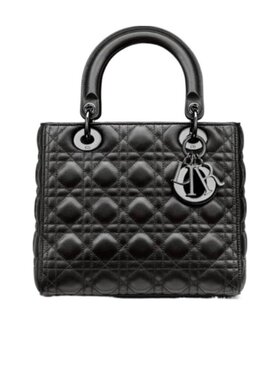 香港直邮Christian Dior迪奥戴妃包Lady黑色漆皮中号手提包时尚