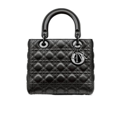 香港直邮Christian Dior迪奥戴妃包Lady黑色漆皮中号手提包时尚