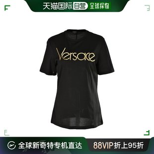 范思哲 香港直邮VERSACE 女士时尚 纯色棉质字母印花圆领短袖 T恤A8