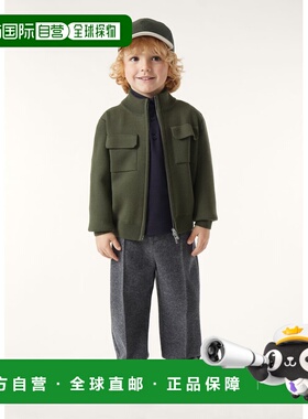 欧洲直邮Loro Piana 儿童绿色初剪羊毛夹克针织童装