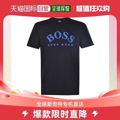 香港直邮HUGO BOSS 男士黑色刺绣徽标T恤 TEE7-50372470-001