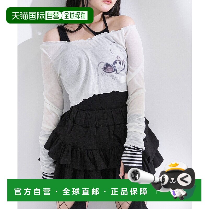 1h可退 日本直邮Diable baiser 女士透视心形印花上衣与不对称肩